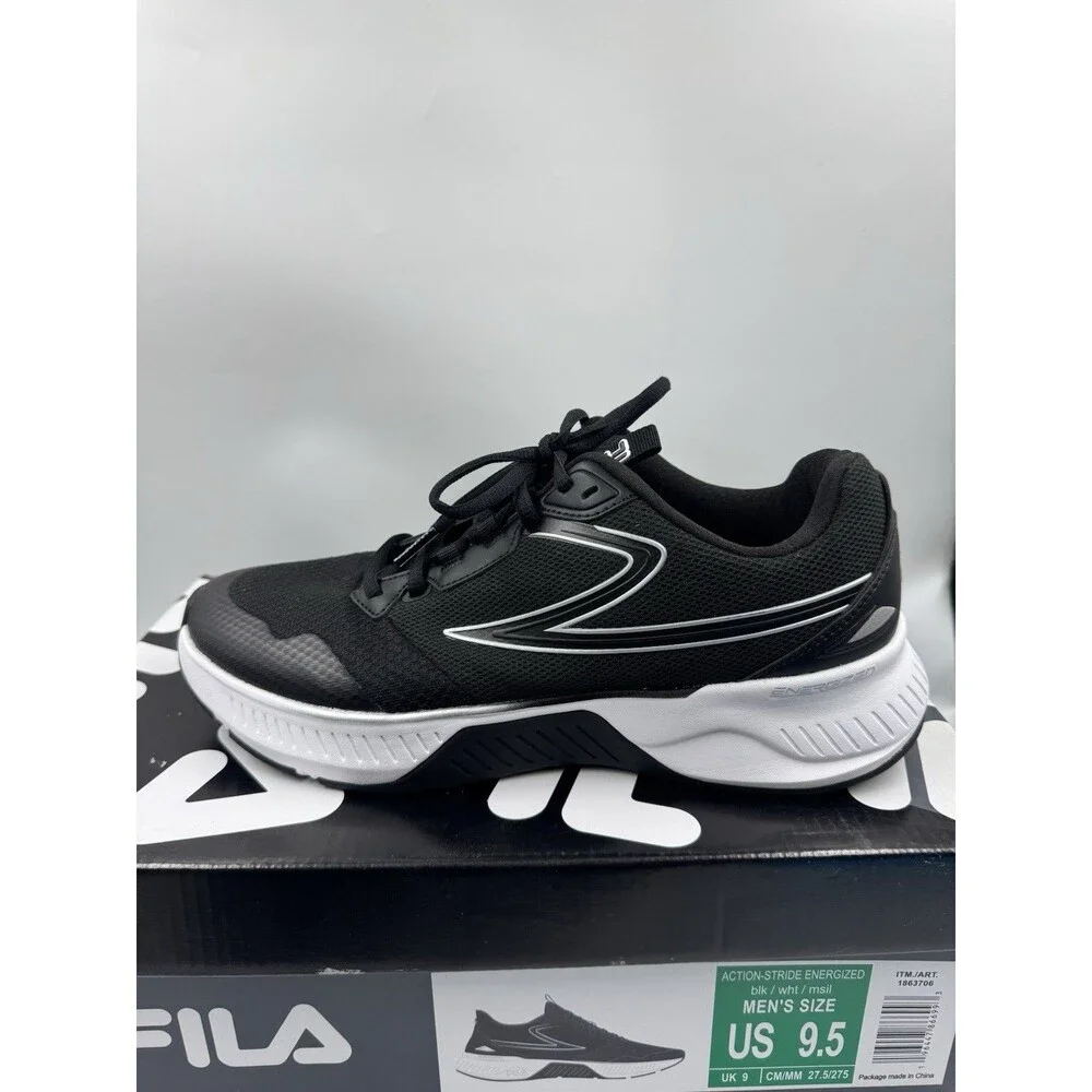 FILA Men’s Action-Stride Energized Black White Athletic Sneakers Shoes Size 9.5